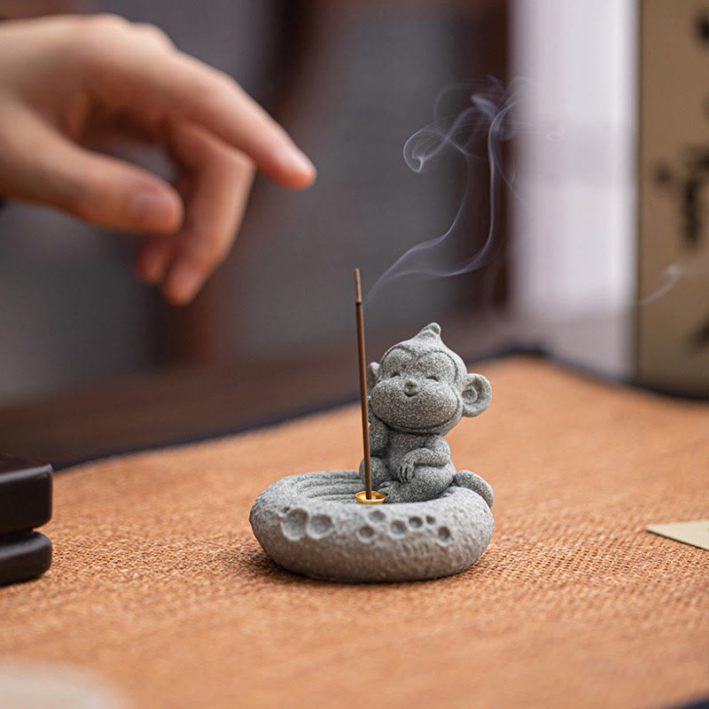 ATELIER-TIBET Brûleur d'encens de guérison du zodiaque chinois en Buddha Stones Décoration de bureau