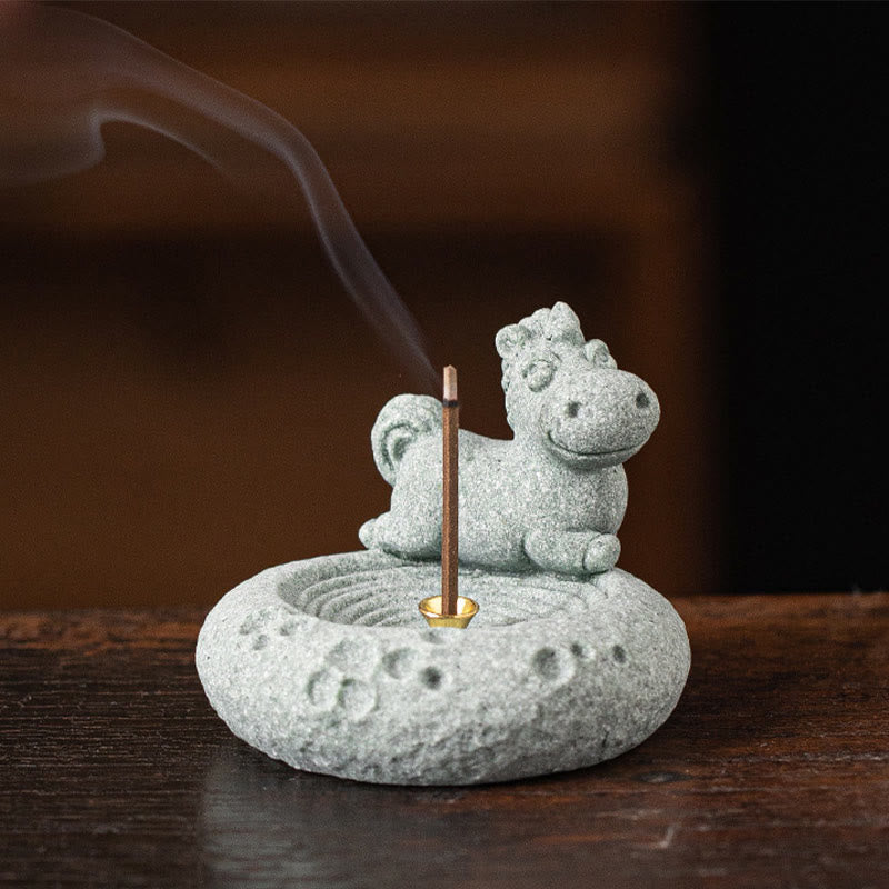 ATELIER-TIBET Brûleur d'encens de guérison du zodiaque chinois en Buddha Stones Décoration de bureau