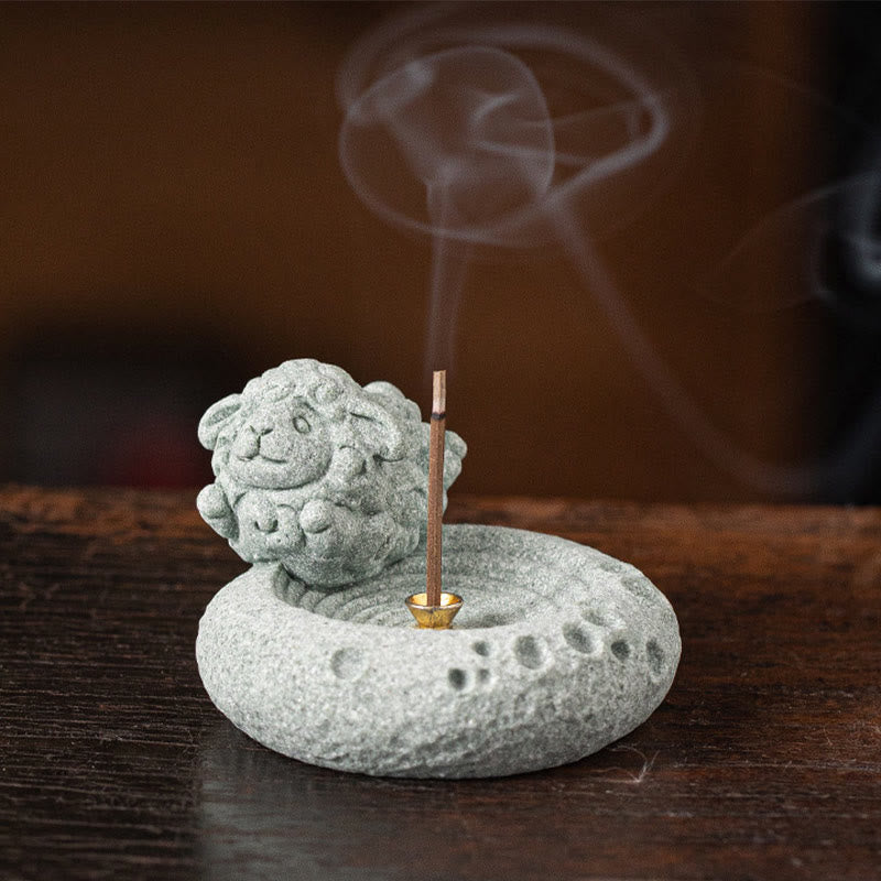 ATELIER-TIBET Brûleur d'encens de guérison du zodiaque chinois en Buddha Stones Décoration de bureau