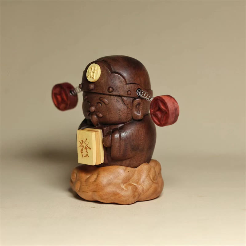 ATELIER-TIBET – Statue Dieu de la Richesse Caishen en Noyer Noir | Décoration Feng Shui