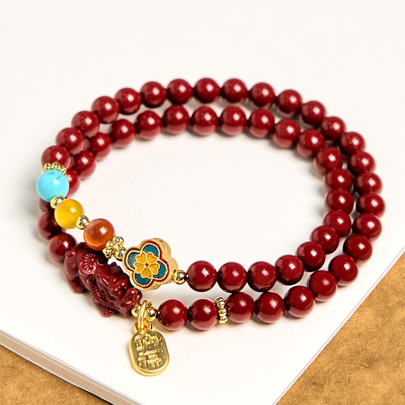 ATELIER-TIBET – Bracelet Double Tour en Cinabre 6 mm PiXiu & Fu | Abondance & Protection Symbolique