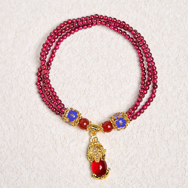 ATELIER-TIBET – Bracelet Pixiu Purification Multicouche en Grenat Naturel 3 mm | Protection & Abondance Symbolique