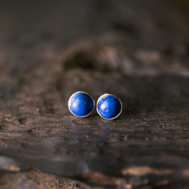 ATELIER-TIBET – Boucles d’Oreilles Clous en Lazurite (Lapis-Lazuli) Naturelle 7 mm – Argent 925