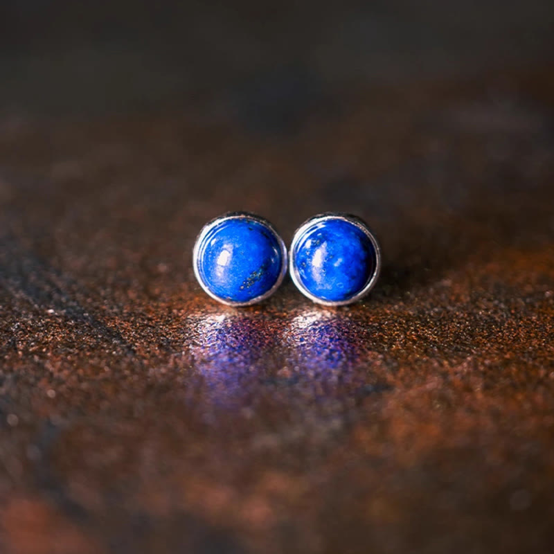 ATELIER-TIBET – Boucles d’Oreilles Clous en Lazurite (Lapis-Lazuli) Naturelle 7 mm – Argent 925
