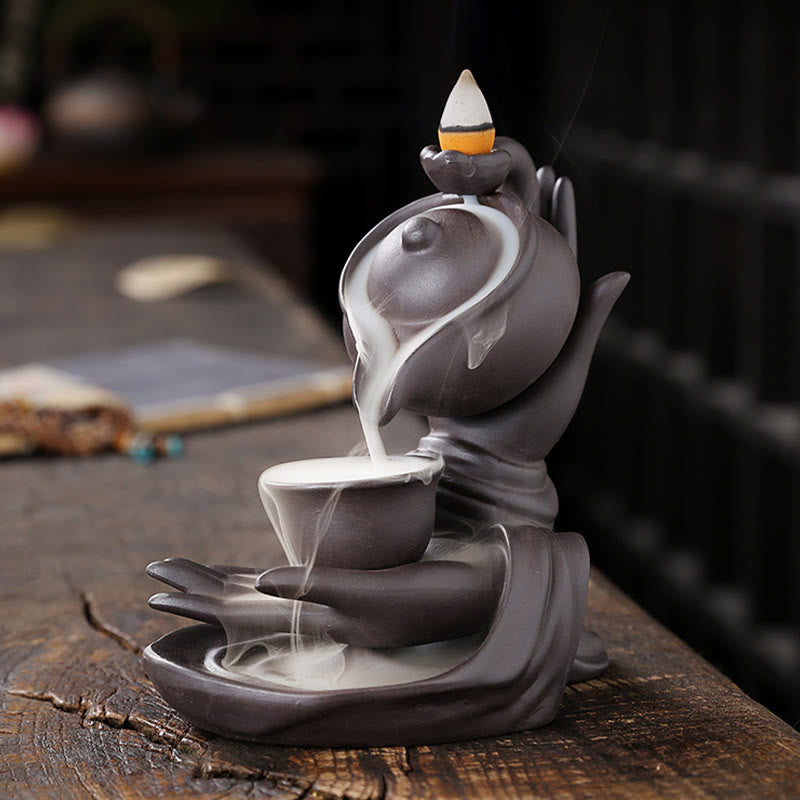 ATELIER-TIBET – Porte-Encens Main de Bouddha Céramique – Effet Fumée à Reflux 13,7 cm