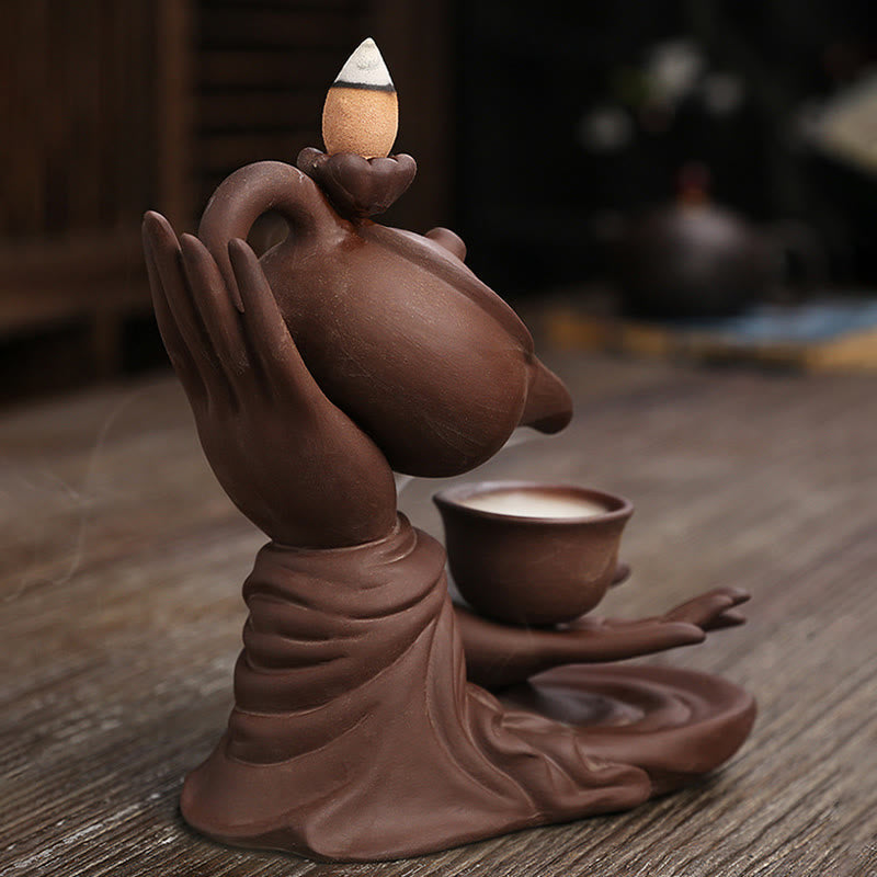 ATELIER-TIBET – Porte-Encens Main de Bouddha Céramique – Effet Fumée à Reflux 13,7 cm