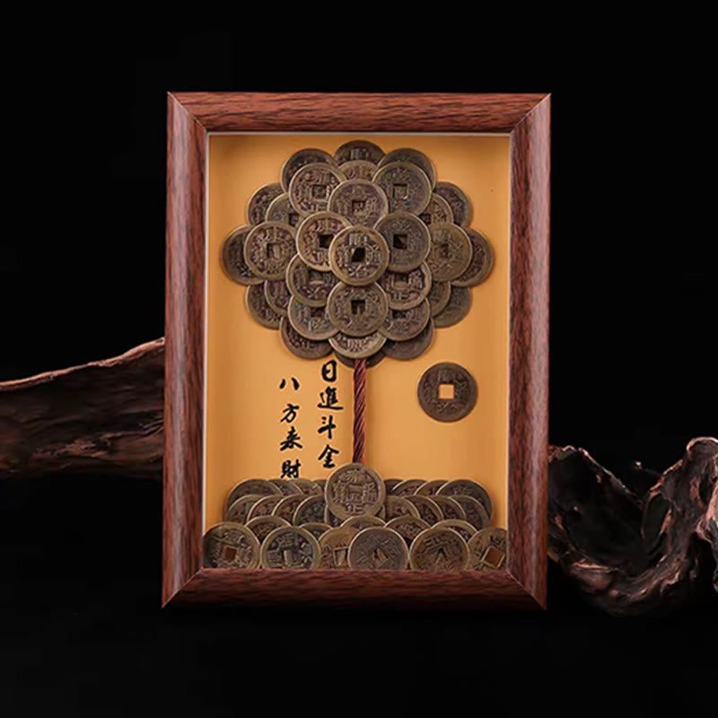 ATELIER-TIBET Arbre à trésors en Buddha Stones , pièces des cinq empereurs, cadre photo décoratif pour la maison, symbole de chance et de protection.