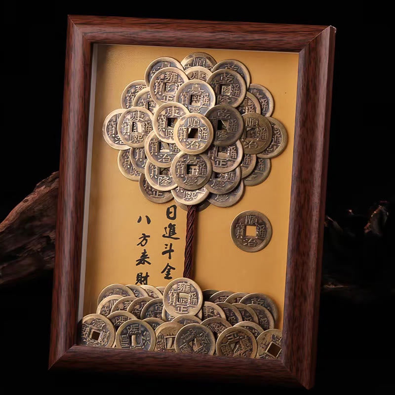 ATELIER-TIBET Arbre à trésors en Buddha Stones , pièces des cinq empereurs, cadre photo décoratif pour la maison, symbole de chance et de protection.