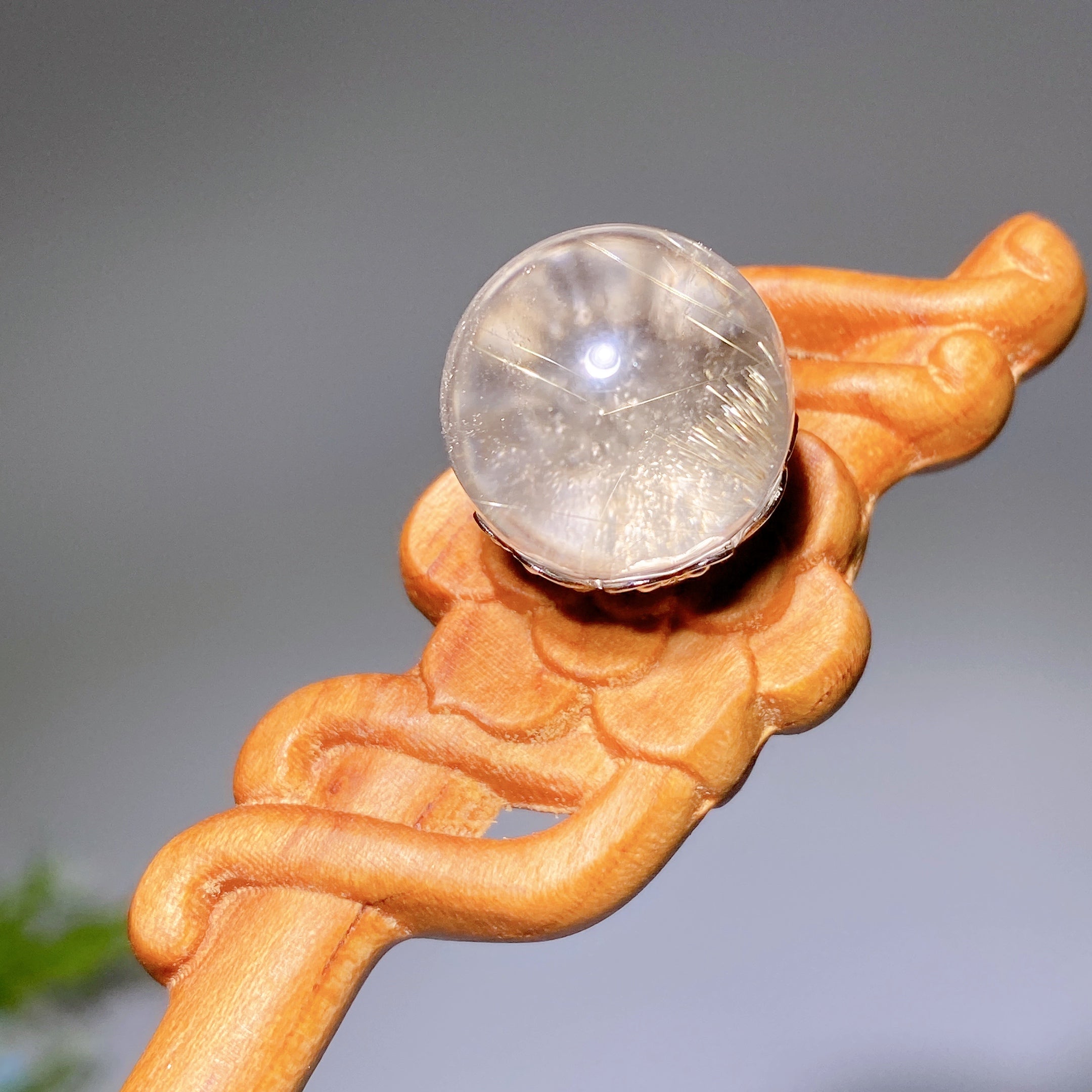 ATELIER-TIBET Pic à Cheveux Quartz Rutile ou Quartz Jardin 18cm