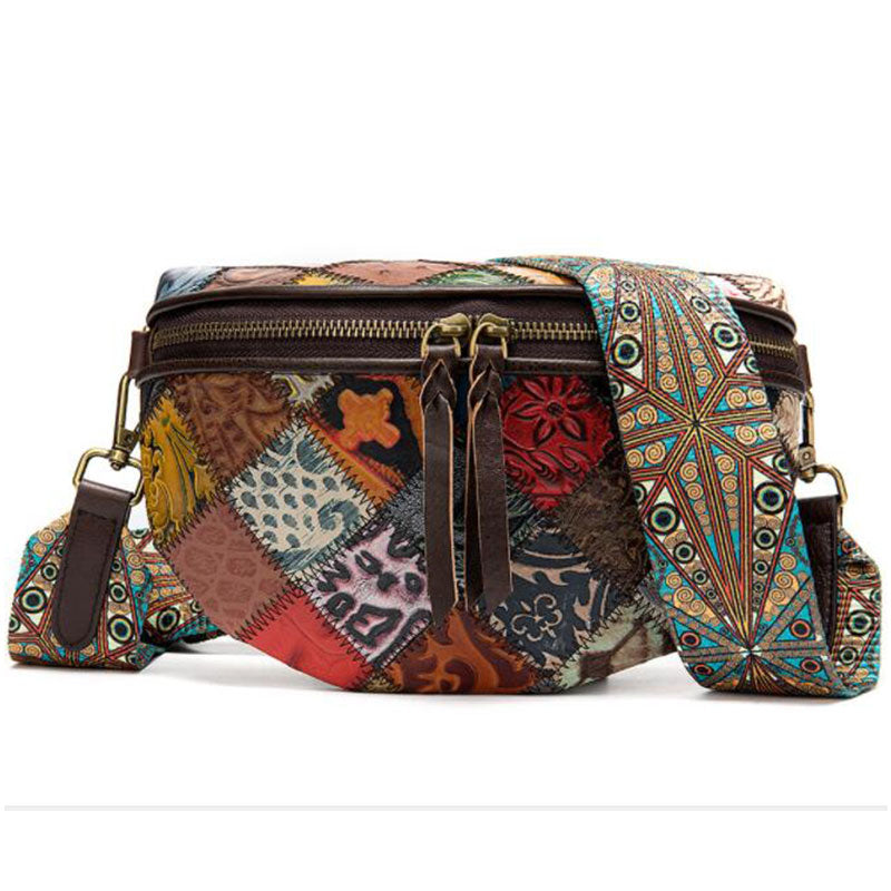 ATELIER-TIBET – Sac à bandoulière femme style bohémien en cuir – Cuir véritable – 22 cm