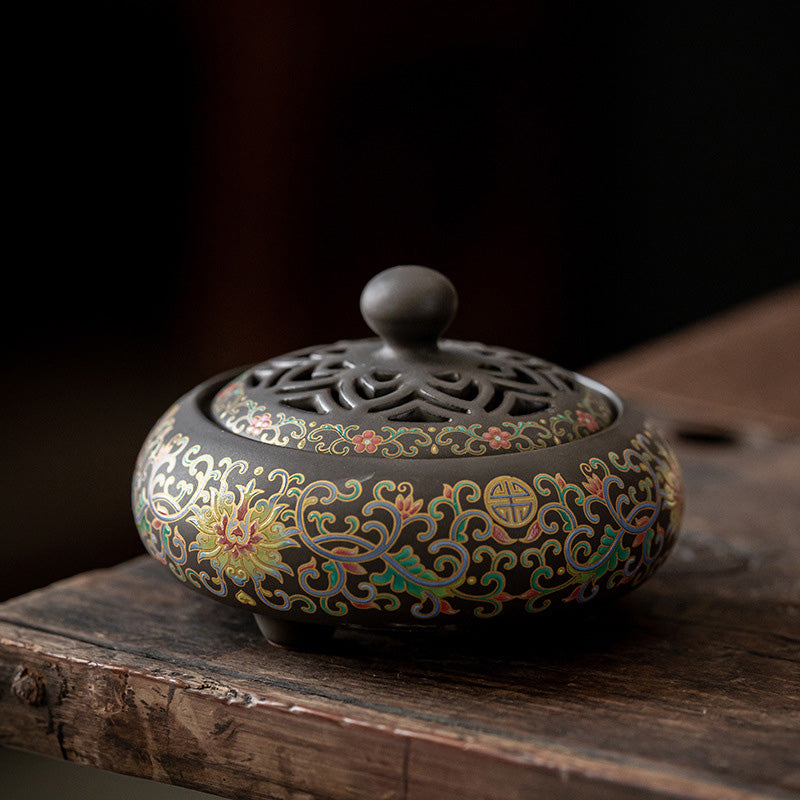 ATELIER-TIBET | Brûleur d’Encens Cloisonné Floral – Émail Artisanal Décoratif