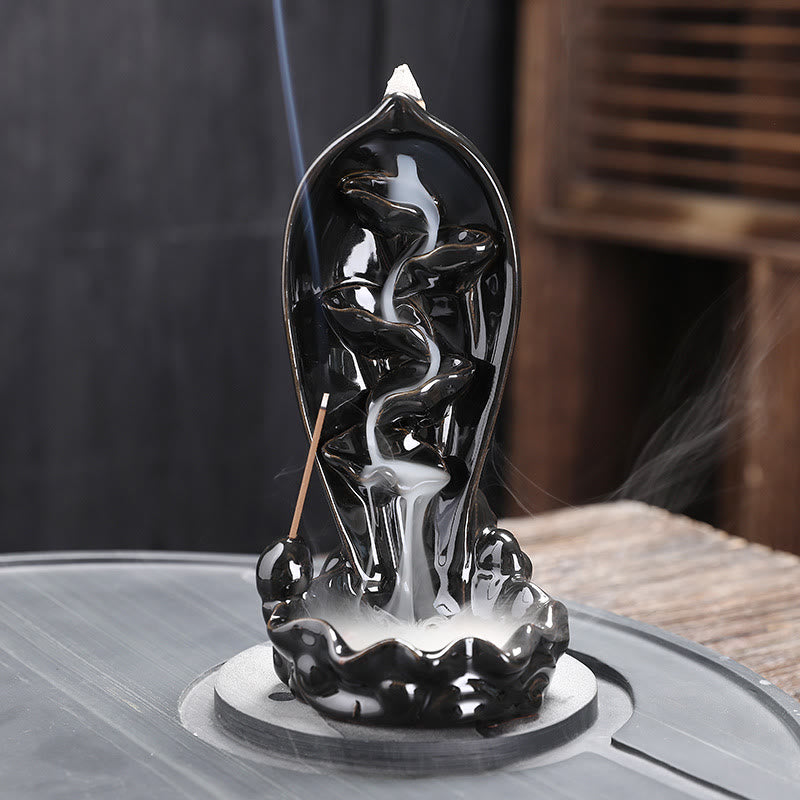 ATELIER-TIBET Brûleur d'encens à cascade Buddha Stones Porte-encens à reflux
