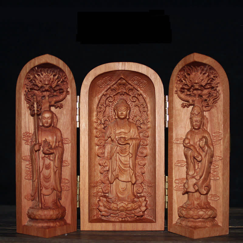 ATELIER-TIBET Autel de décoration pour la maison en bois de cerisier Bouddha Kwan Yin Avalokitesvara Compassion