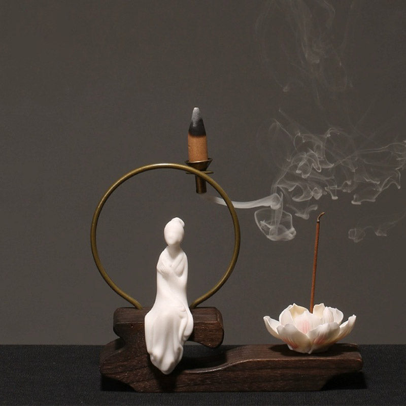 ATELIER-TIBET – Brûleur d’Encens de Méditation en Céramique Lotus à Reflux