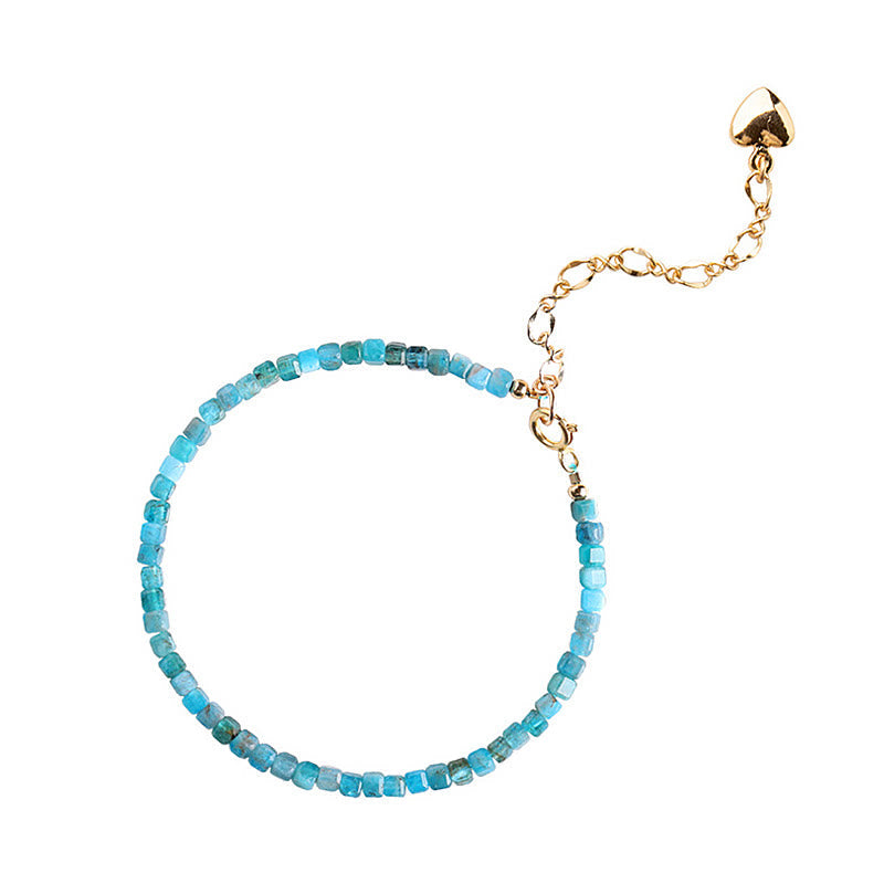 ATELIER-TIBET Bracelet Apatite 2,5 mm et Cœur Plaqué Or 14K