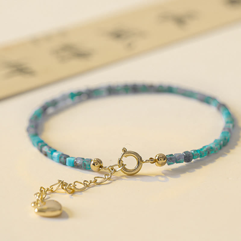 ATELIER-TIBET Bracelet Apatite 2,5 mm et Cœur Plaqué Or 14K