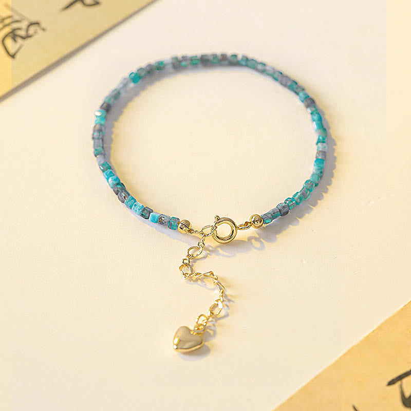 ATELIER-TIBET Bracelet Apatite 2,5 mm et Cœur Plaqué Or 14K