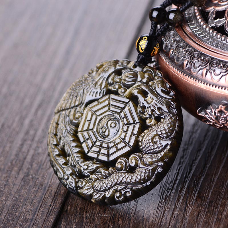 ATELIER-TIBET – Collier Yin Yang en Obsidienne Dorée Naturelle