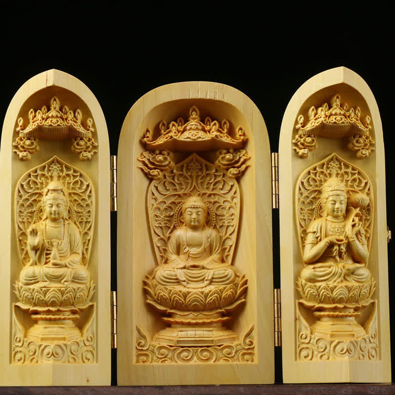 ATELIER-TIBET Autel Spirituel Sculpté en Bois de Buis pour Méditation et Prière