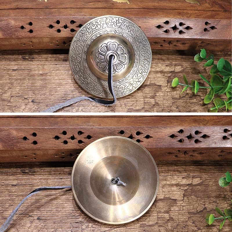 ATELIER-TIBET Cloches Tingsha en Cuivre – Cymbales Tibétaines de Méditation avec Mantra “Om Mani Padme Hum”