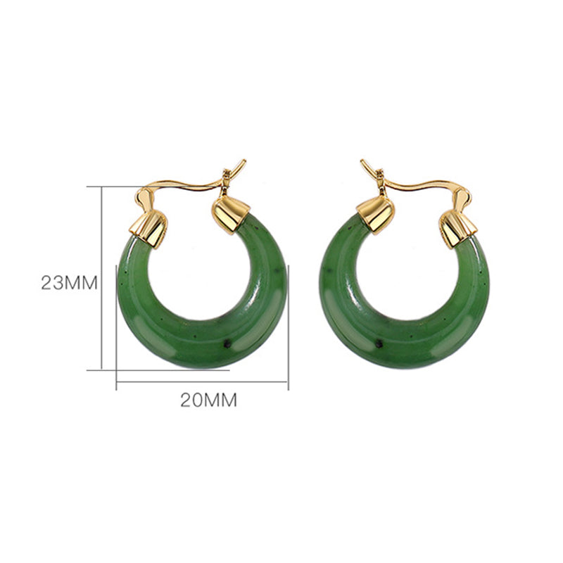 ATELIER-TIBET – Boucles d’Oreilles Pendantes Porte-Bonheur en Jade Hetian Cyan Plaqué Or – 23 mm