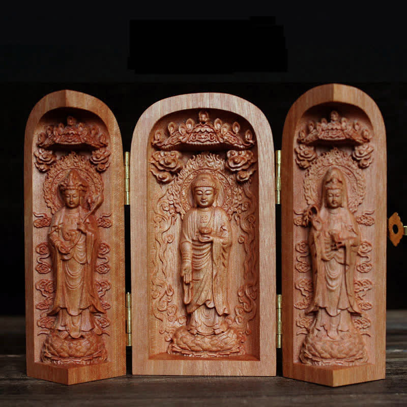 ATELIER-TIBET Autel de décoration pour la maison en bois de cerisier Bouddha Kwan Yin Avalokitesvara Compassion
