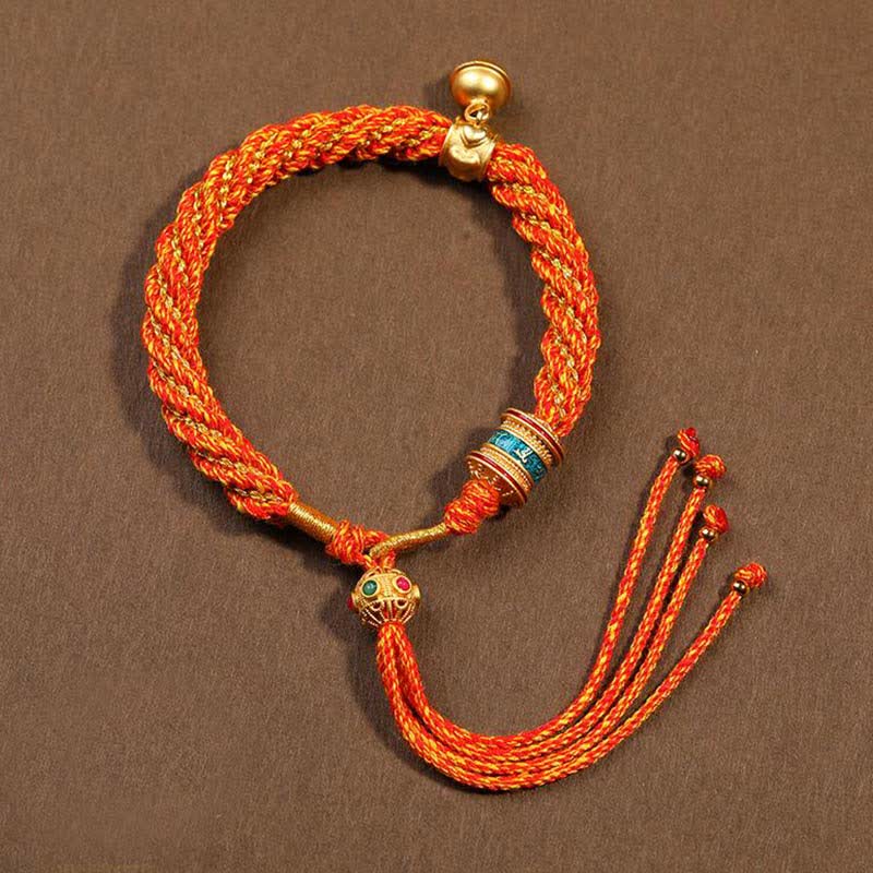 ATELIER-TIBET – Bracelet de Prière Tibétain Thangka en Fil Rouge, Protection & Chance