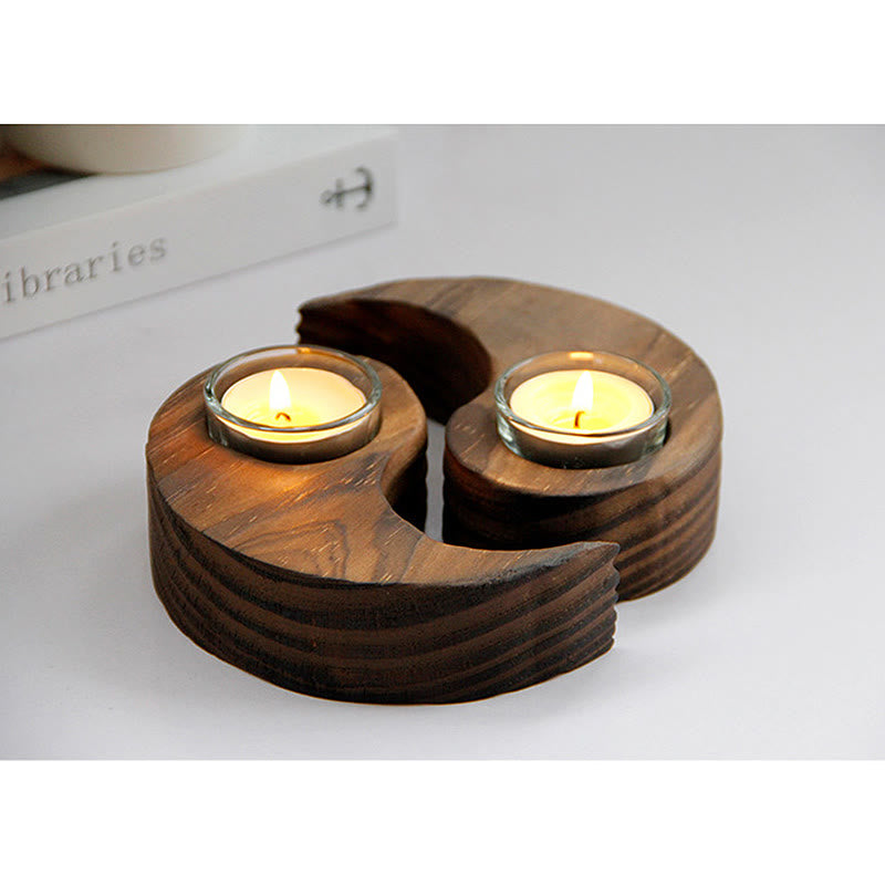 ATELIER-TIBET Porte Bougie Yin Yang en Bois pour Autel Spirituel