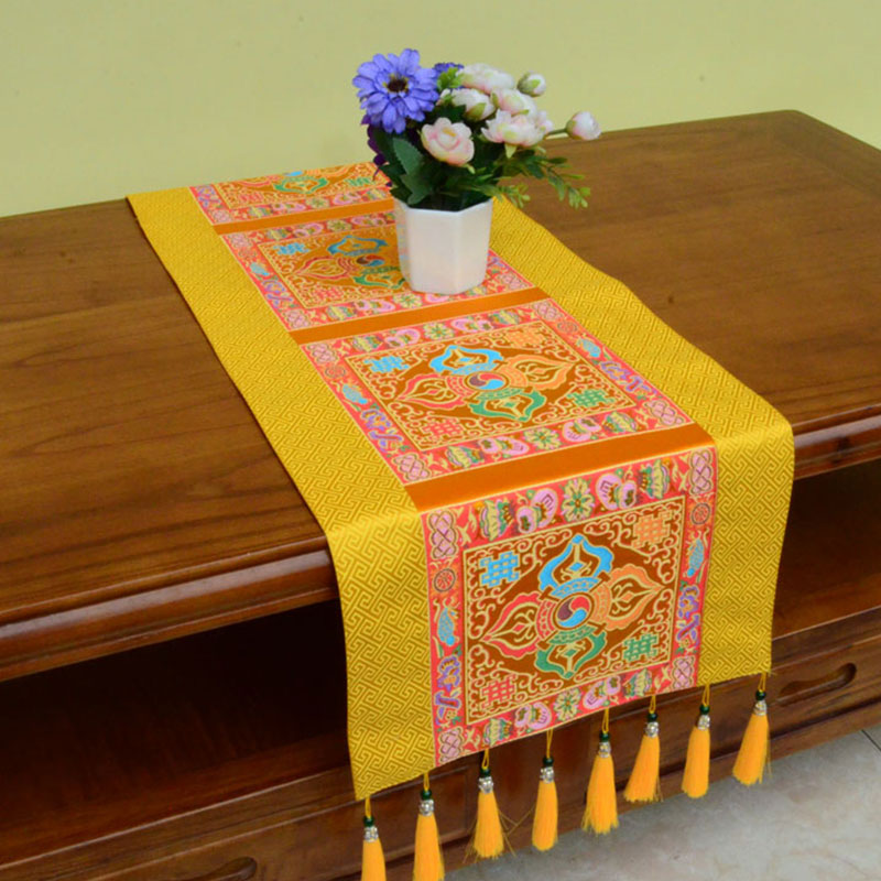 ATELIER-TIBET – Tapis d’Autel de Méditation avec Vajra Tibétain et Symboles Auspicieux | 95 × 33 cm