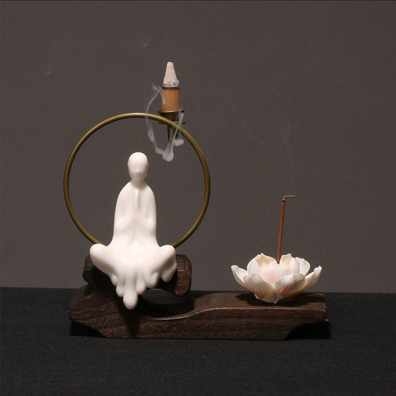 ATELIER-TIBET – Brûleur d’Encens de Méditation en Céramique Lotus à Reflux
