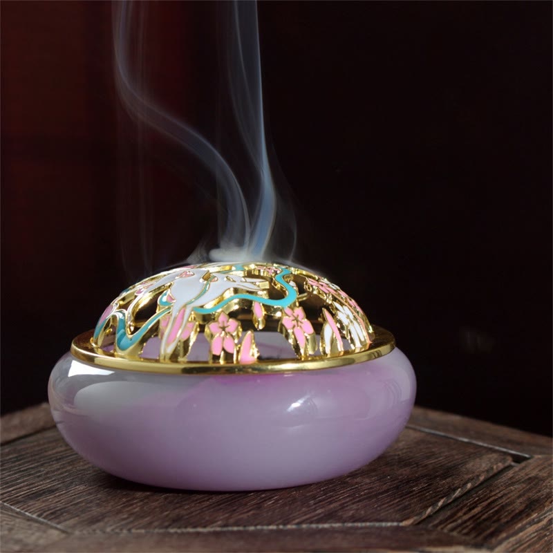 ATELIER-TIBET Brûleur d'encens de méditation de guérison en cristal de Liuli de renard à neuf queues de Buddha Stones
