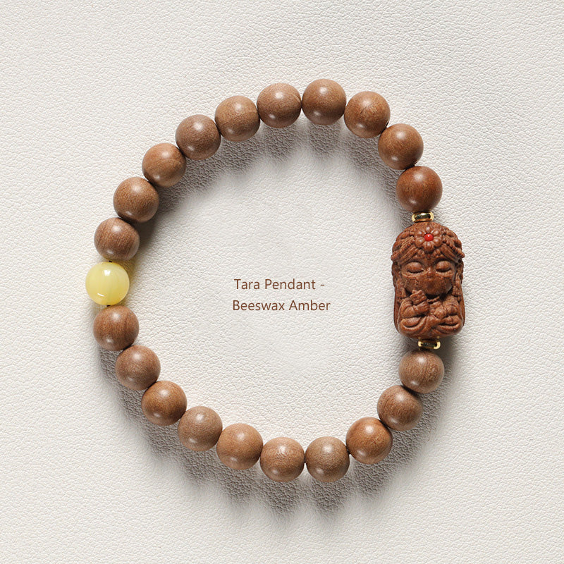 ATELIER-TIBET Bracelet Mala Tara en Bois de Santal Ancien & Pierres Naturelles – Perles ~8 mm