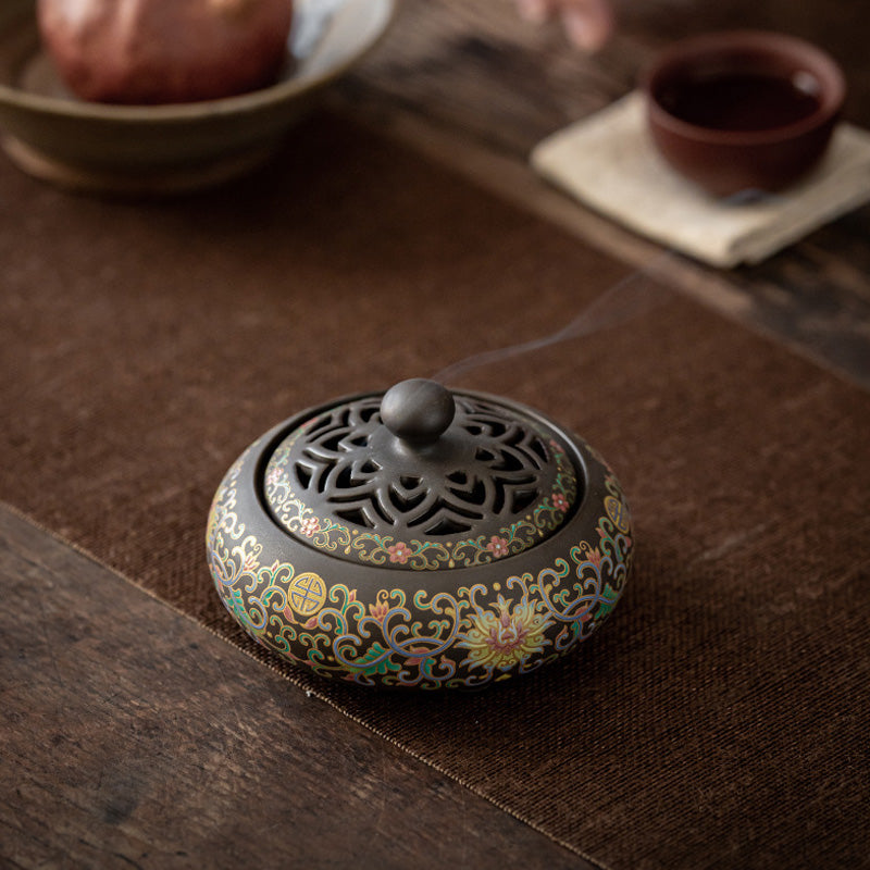 ATELIER-TIBET | Brûleur d’Encens Cloisonné Floral – Émail Artisanal Décoratif