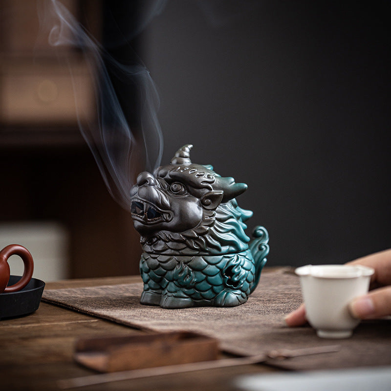 ATELIER-TIBET | Brûleur d’Encens Kylin en Céramique – Symbole de Chance & Prospérité
