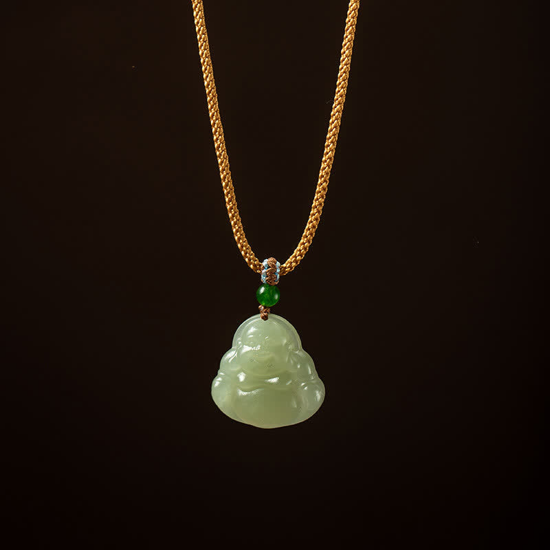 ATELIER-TIBET Collier Jade Lotus & Bouddha Rieur – 75 cm