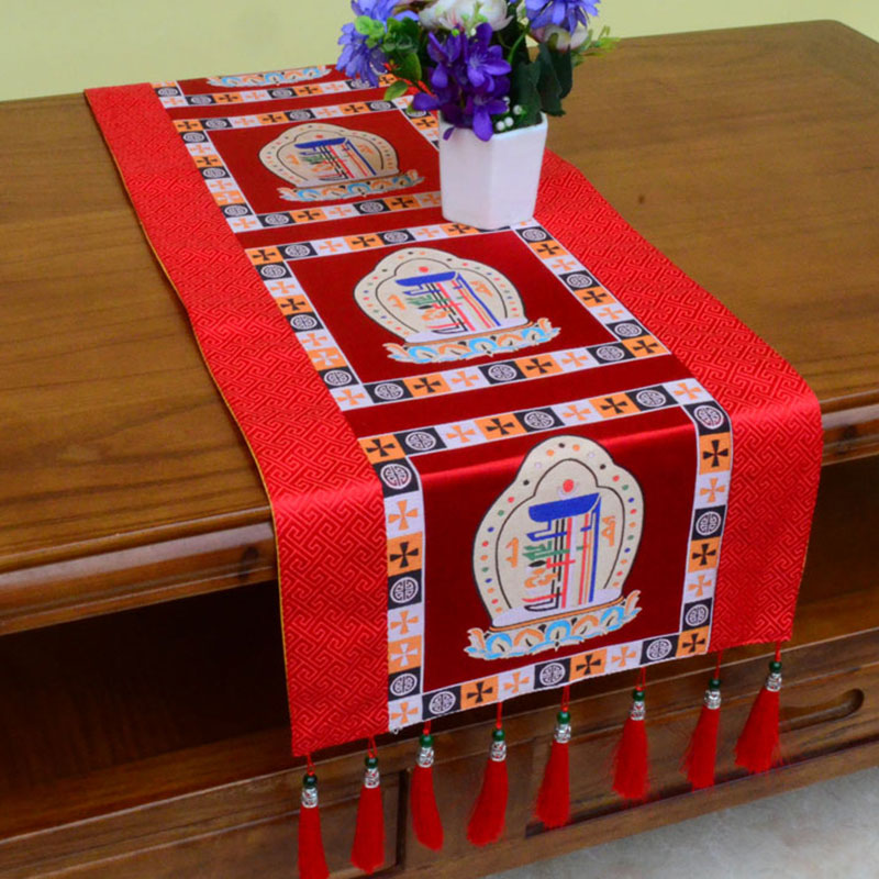 ATELIER-TIBET – Tapis d’Autel de Méditation avec Vajra Tibétain et Symboles Auspicieux | 95 × 33 cm