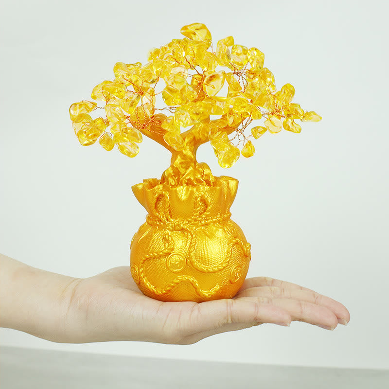 ATELIER-TIBET Citrine naturelle Ornement de pierre précieuse pour arbre à argent - Feng Shui pour la prospérité