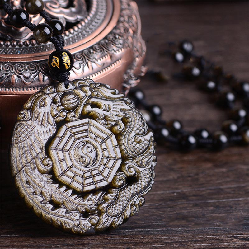 ATELIER-TIBET – Collier Yin Yang en Obsidienne Dorée Naturelle