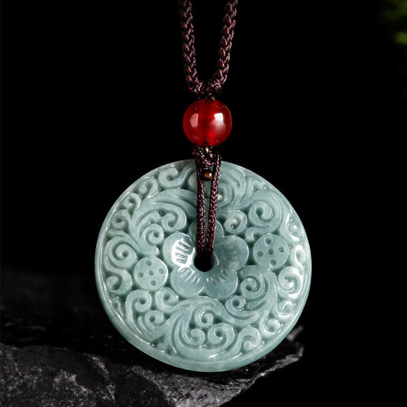 ATELIER-TIBET – Pendentif Fleur de Jade Vert, Boucle de Paix & Harmonie