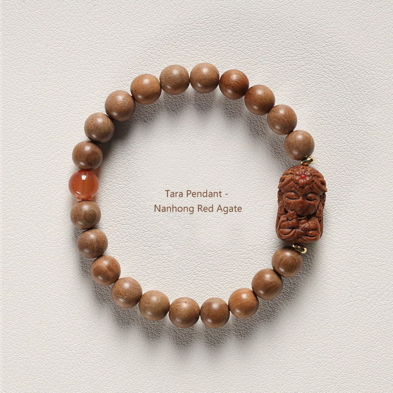 ATELIER-TIBET Bracelet Mala Tara en Bois de Santal Ancien & Pierres Naturelles – Perles ~8 mm