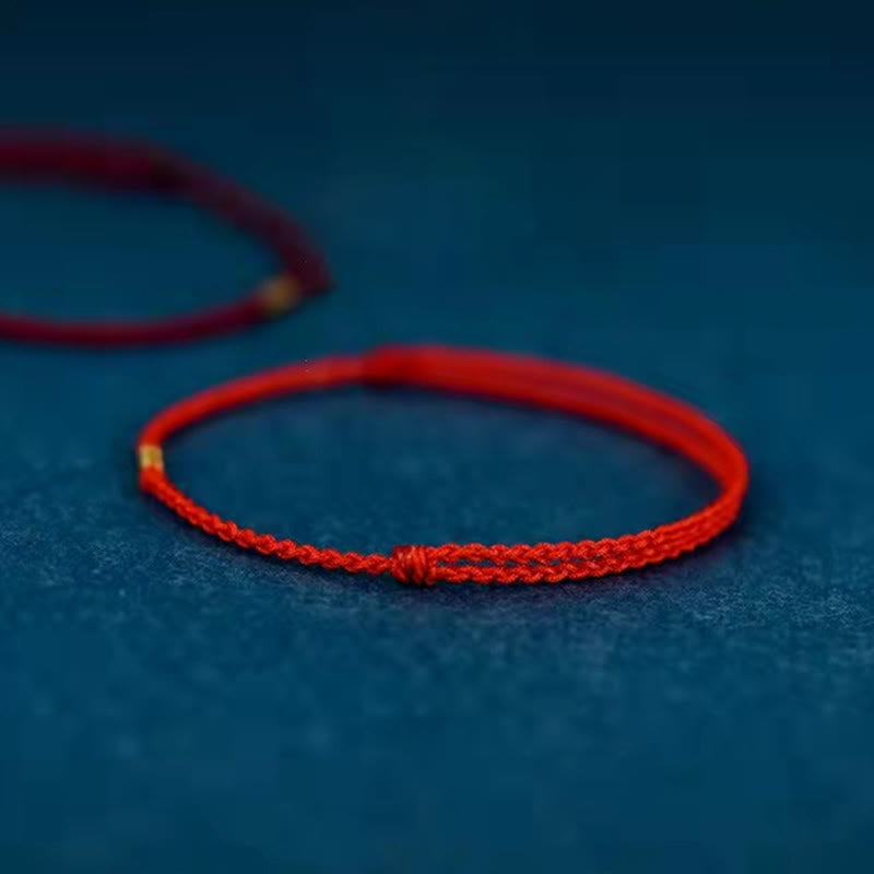 ATELIER-TIBET – Bracelet / Chevillère Fil Rouge & Perles Dorées en Argent Sterling 925