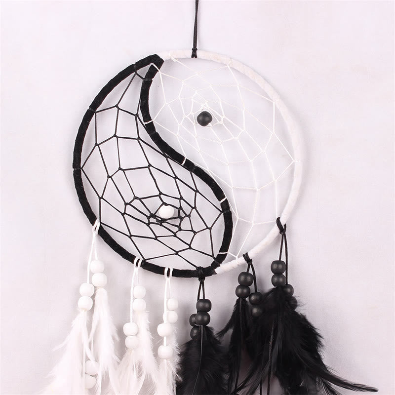 ATELIER-TIBET Attrape-rêves Yin Yang Filet circulaire avec plumes Décoration d'équilibre