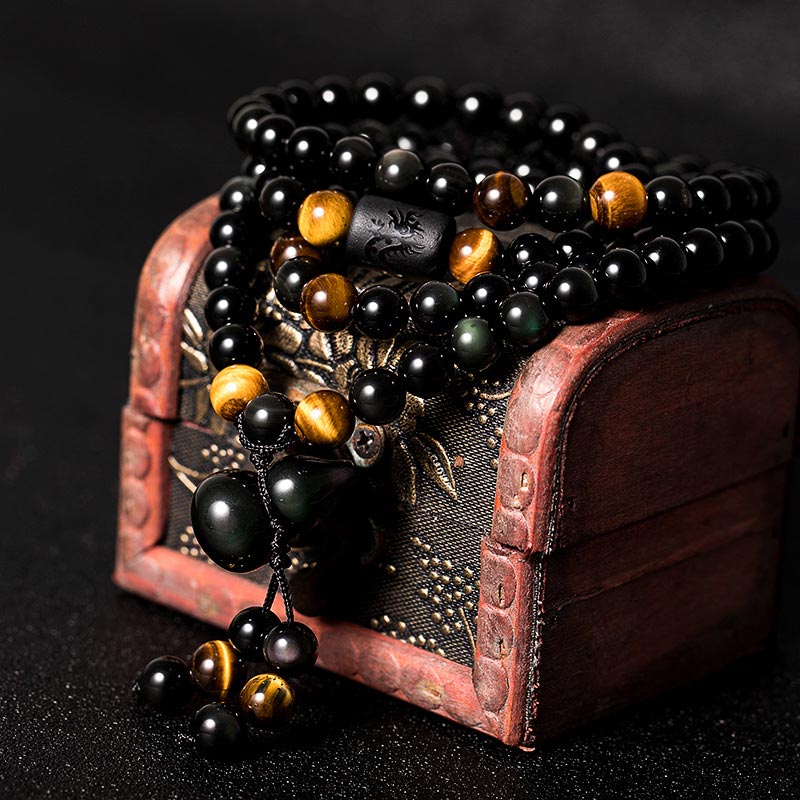 ATELIER-TIBET – Bracelet Mala en Obsidienne 6 mm – 108 Perles