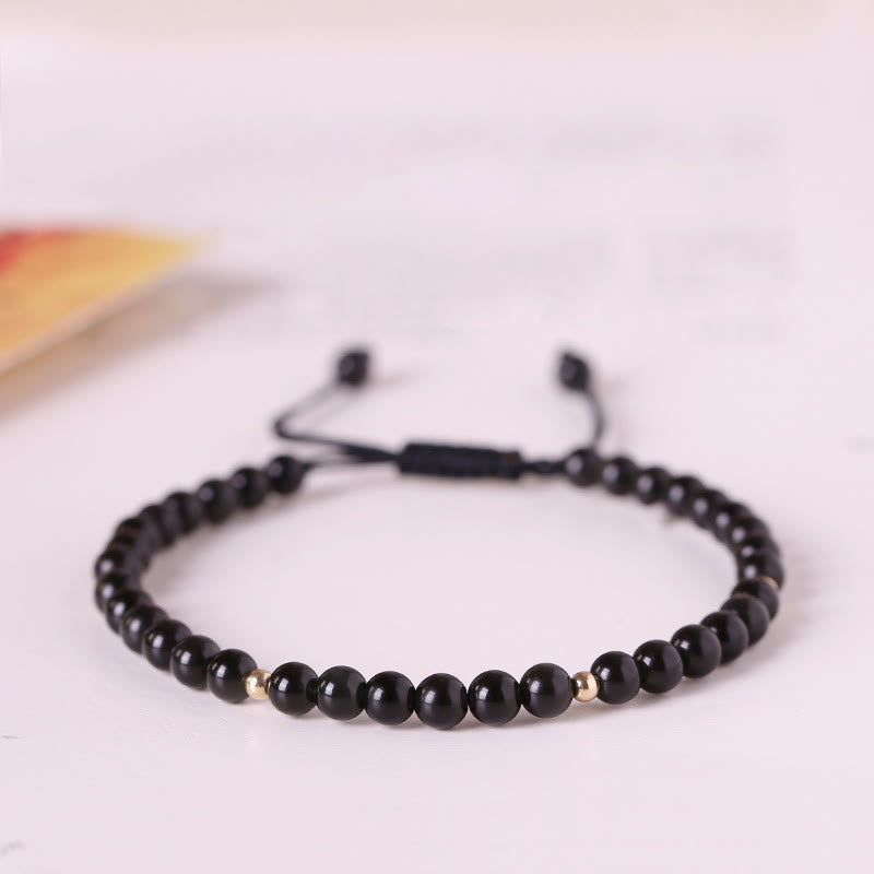 ATELIER-TIBET – Bracelet de Protection en Obsidienne Noire Naturelle 4 mm (Ajustable)