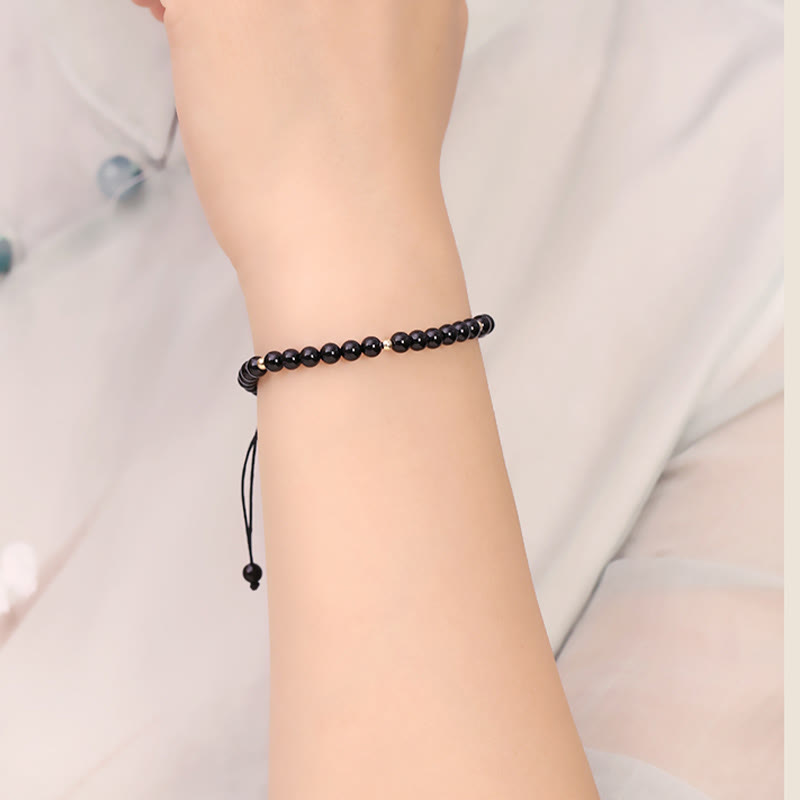 ATELIER-TIBET – Bracelet de Protection en Obsidienne Noire Naturelle 4 mm (Ajustable)