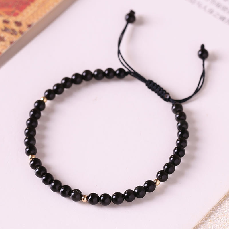ATELIER-TIBET – Bracelet de Protection en Obsidienne Noire Naturelle 4 mm (Ajustable)