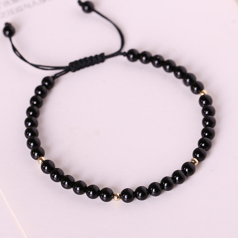 ATELIER-TIBET – Bracelet de Protection en Obsidienne Noire Naturelle 4 mm (Ajustable)