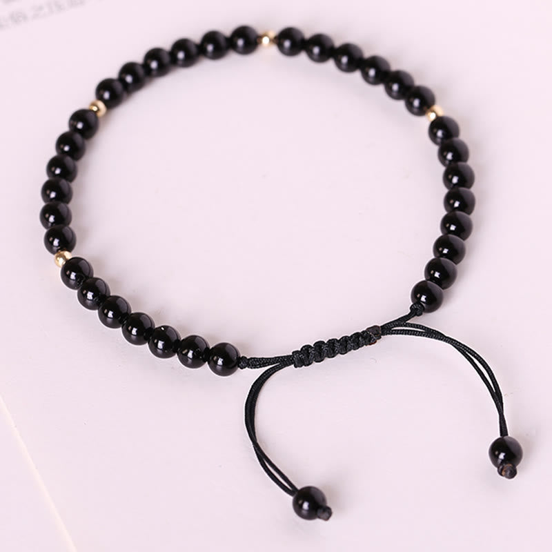 ATELIER-TIBET – Bracelet de Protection en Obsidienne Noire Naturelle 4 mm (Ajustable)