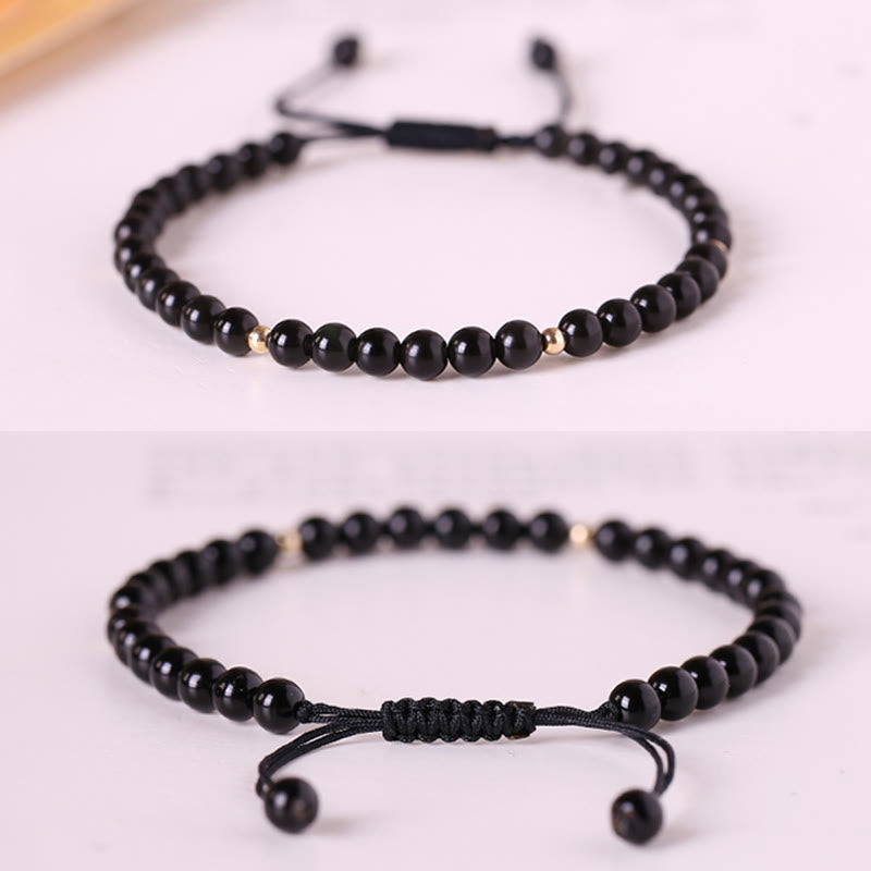 ATELIER-TIBET – Bracelet de Protection en Obsidienne Noire Naturelle 4 mm (Ajustable)