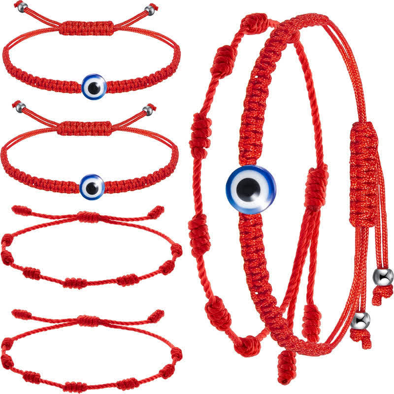 ATELIER-TIBET – Coffret de 4 Bracelets de Protection Mauvais Œil en Fil Rouge – Amulettes Symboliques Ajustables